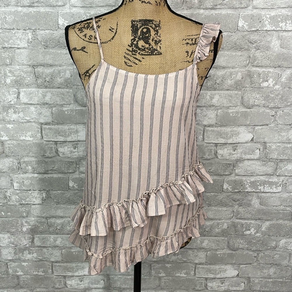 RO & DE Stripe Ruffle Tank Top